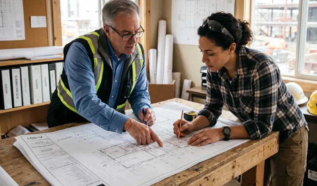 2 People looking over site plans